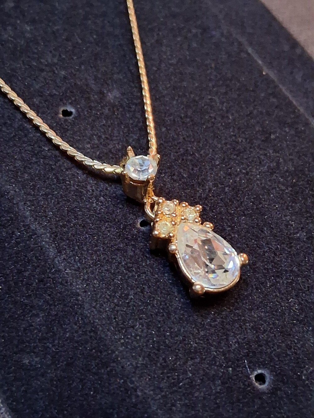 Christian Dior Gold Tone Pear Crystal Necklace & Earring Set